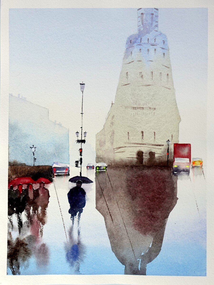 Cruce bajo la lluvia 21x30cm