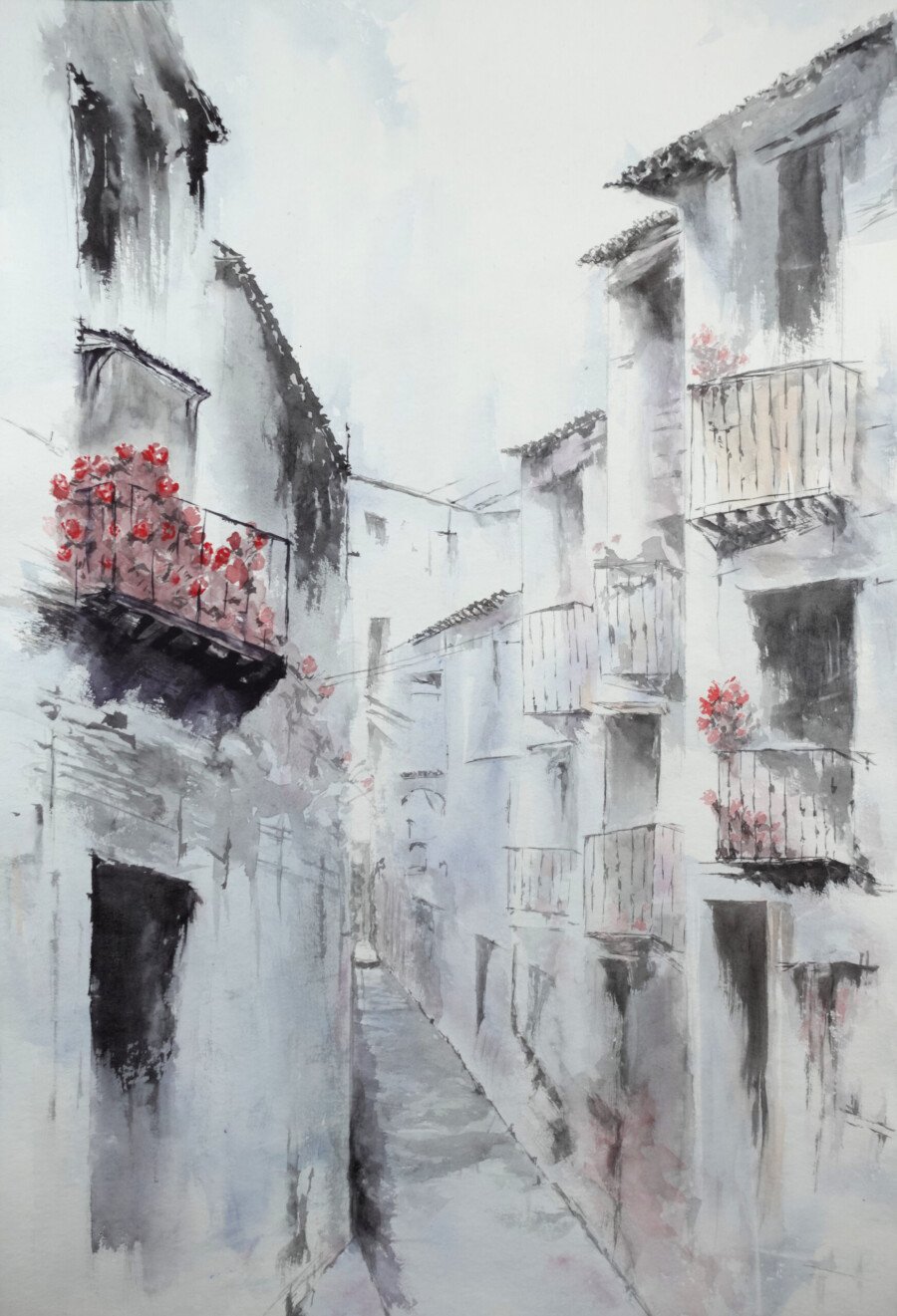 Blanco y carmín 32x56cm